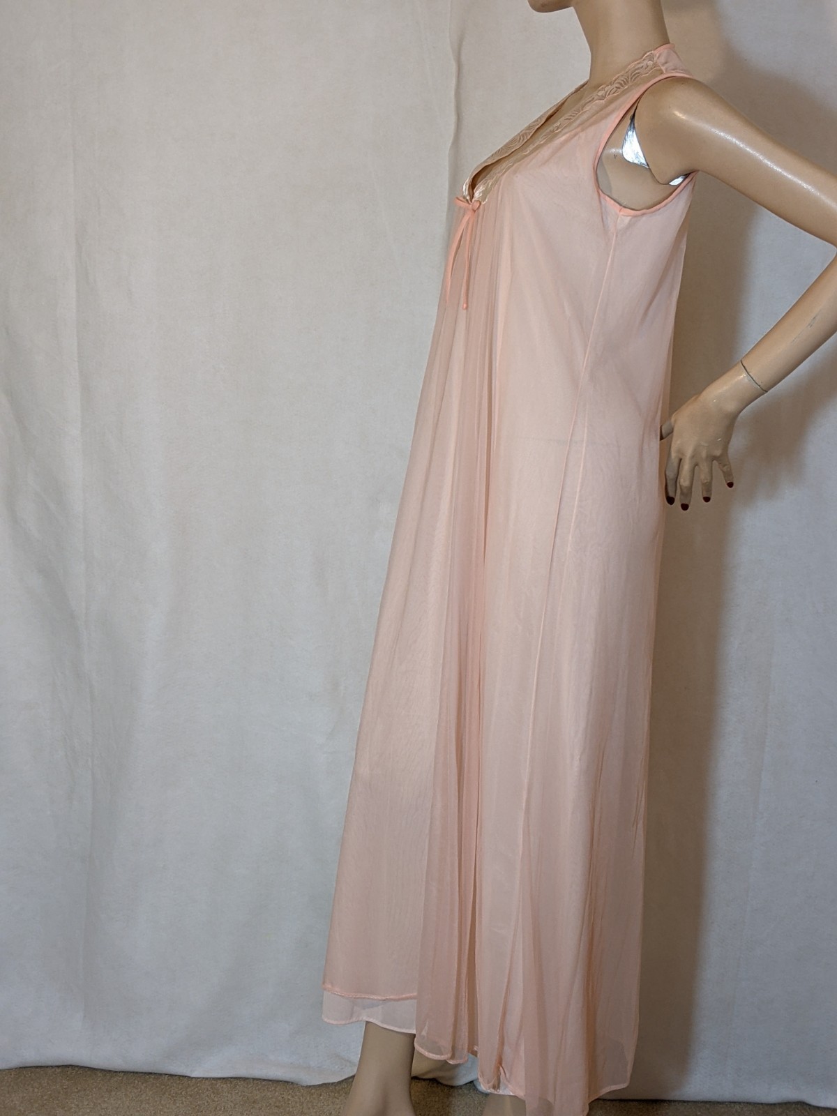 Vintage Peach Double Layer Chiffon Free Bust Lingerie Dress Nightgown