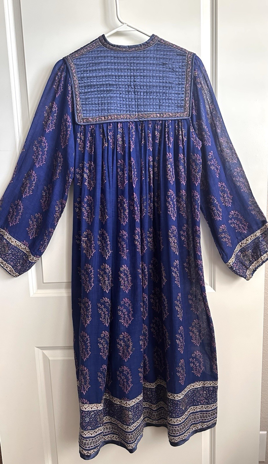 Vintage 70s Phool Style Indian Thin Cotton Blue Purple Dress Boho Hippie Sz M