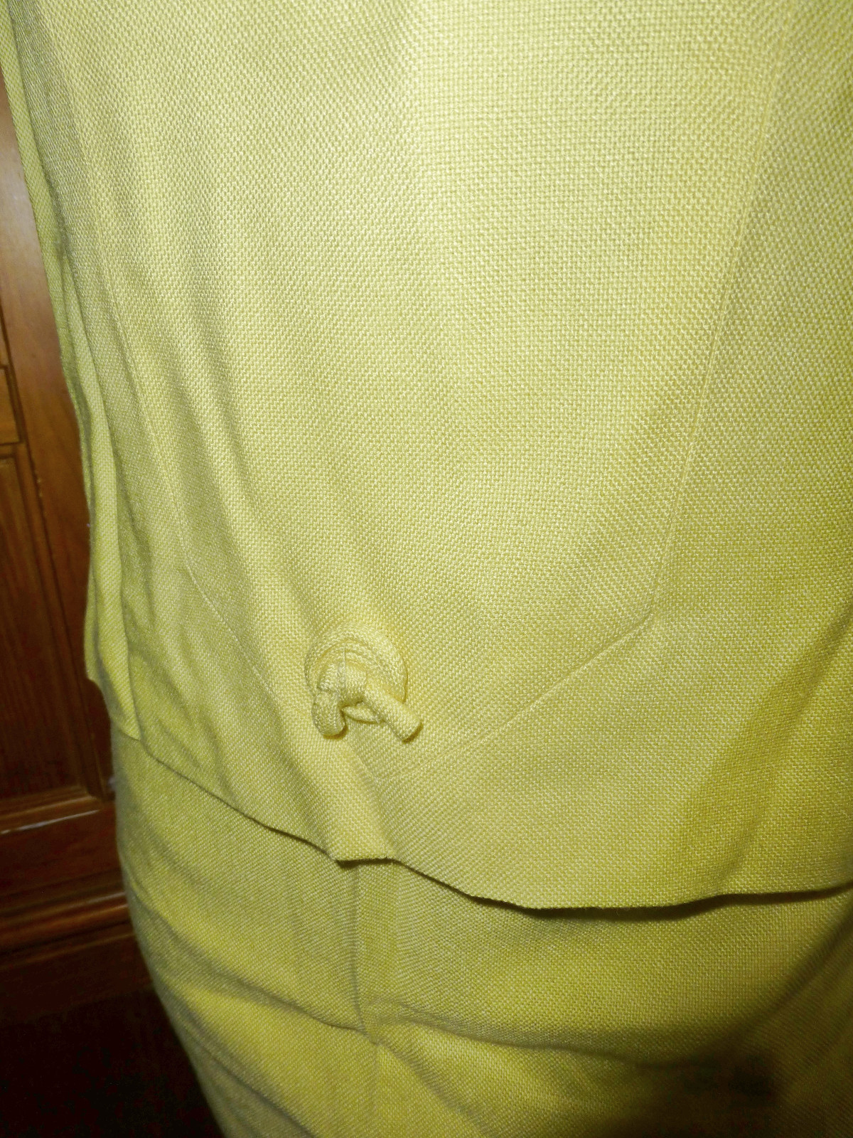 NOS Vtg 60s ROSECREST MOD Linen Yellow 2pc DRESS Pencil SKIRT Blouse Top SET