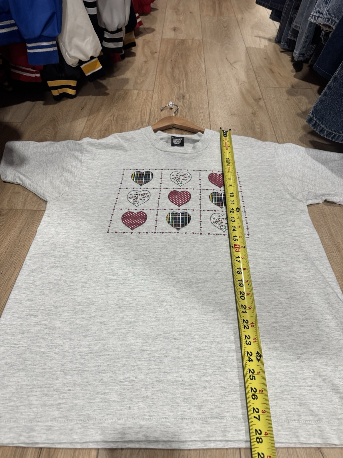 Vintage 1990 Endless Designs Screen Stars Patchwork Heart T-Shirt Gray XL