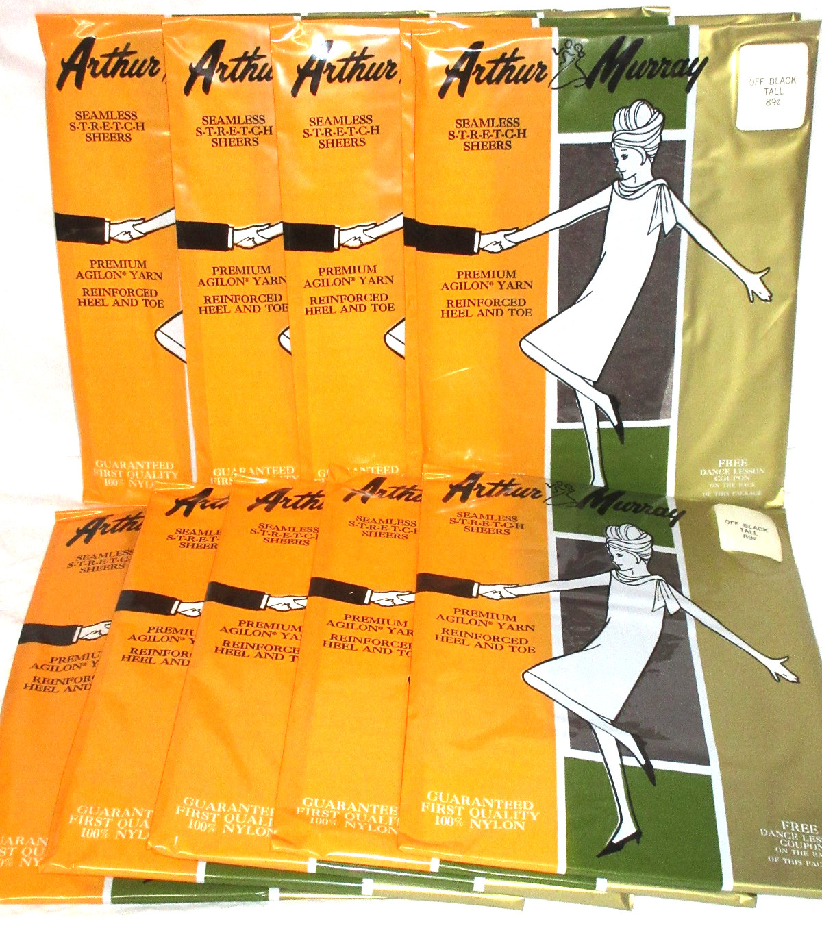 Vintage Arthur Murray Off Black Seamless Nylon Stockings 60s Off black Tall LOT
