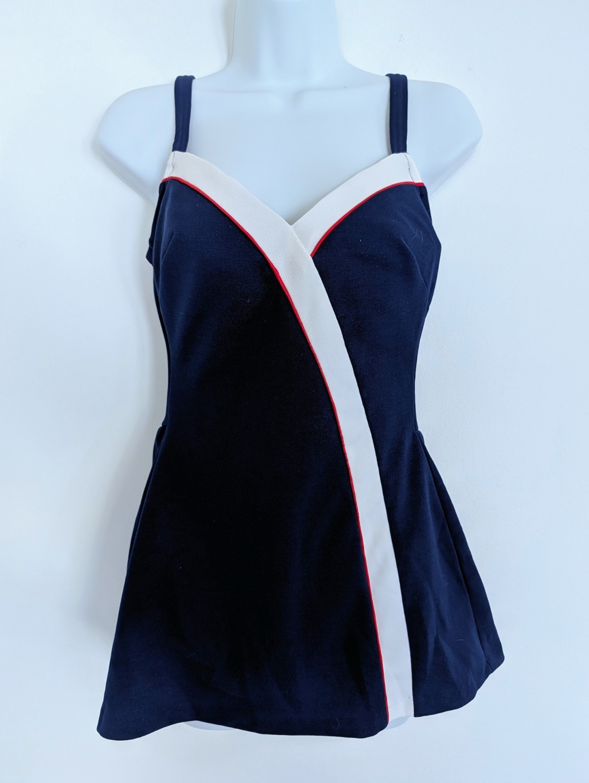 Vintage 1970s Robby Len Fashions One Piece Swimsuit Skirted Structured Top Sz S