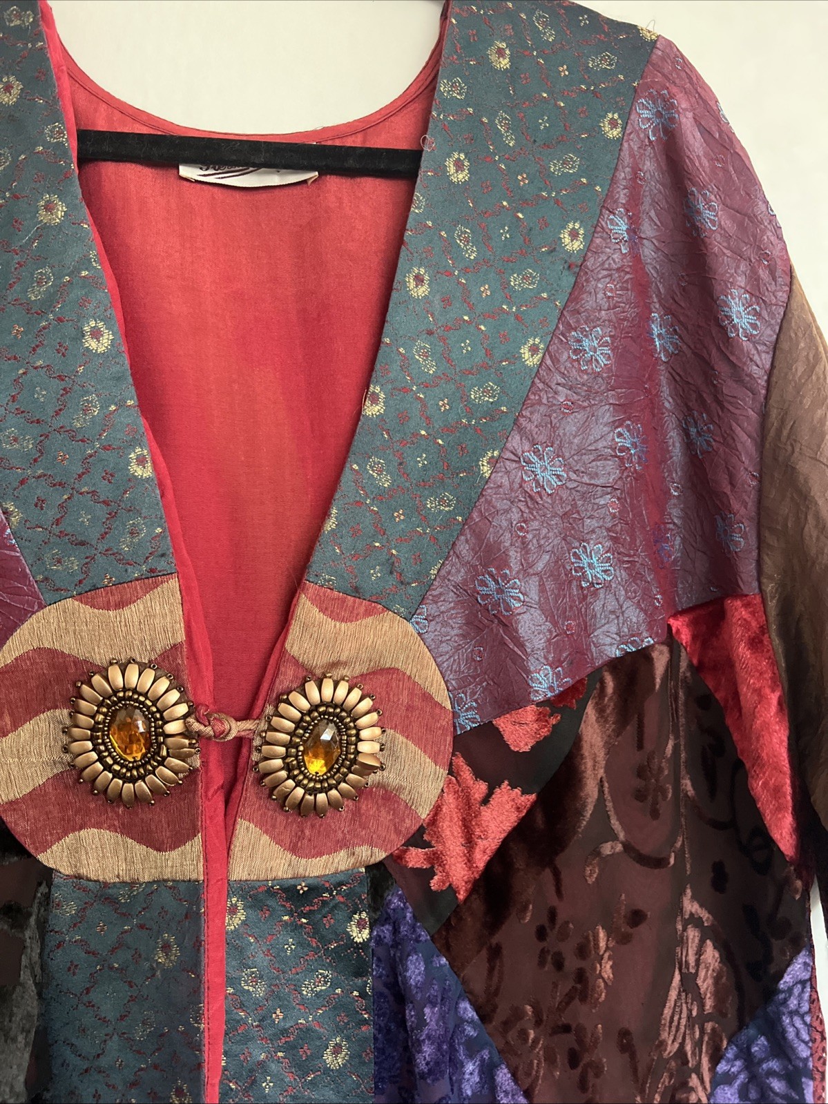 Vintage STERLING STYLES Kimono Jacket Wine Purple Patchwork Art to Wear XL 48”