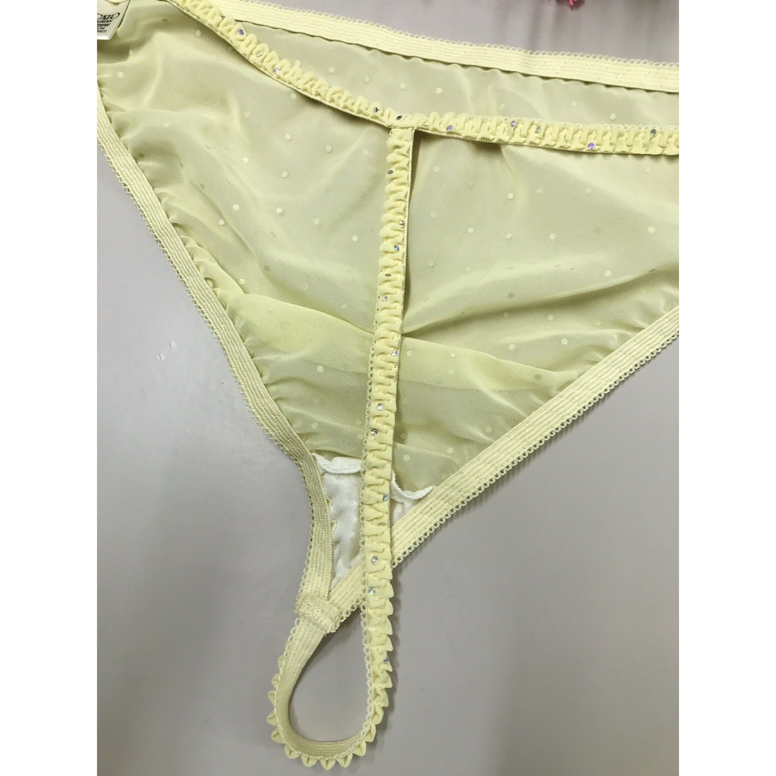 RARE Vintage CATO G String Thong Panties Sheer YELLOW Chiffon Plus Sz 26/28W