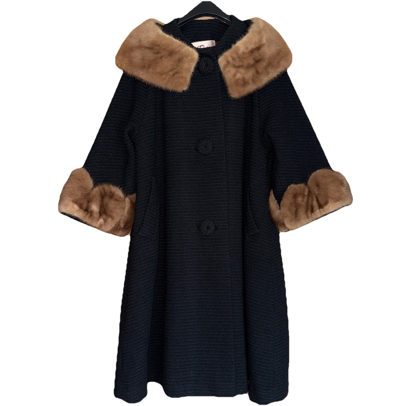 Robert’s Glam Hand Tailored 50&rsquo;s Wool Coat with Fur Collar & Cuffs Women’s Large