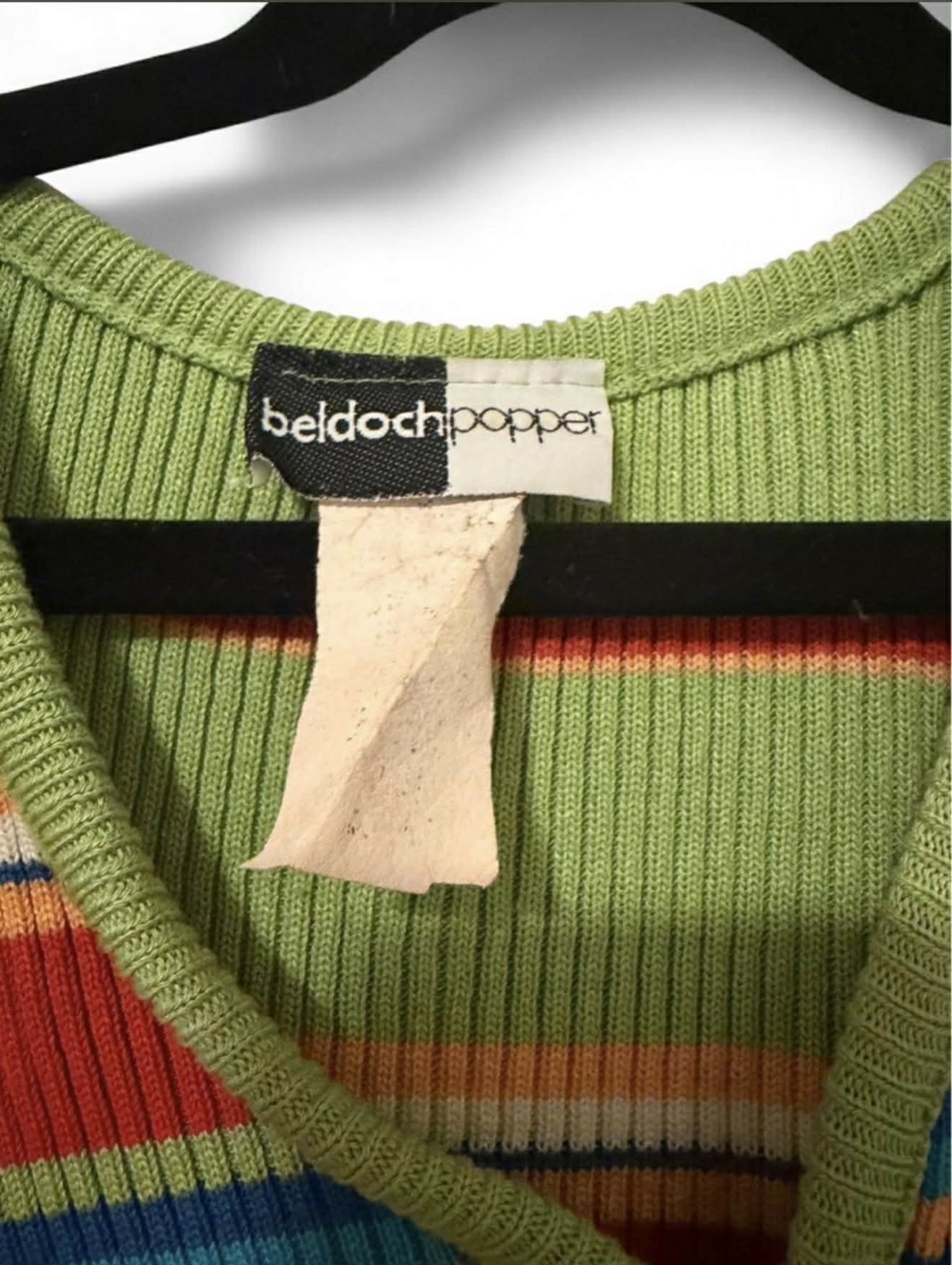 Y2k Vintage Beldoch Popper Multicoloured Short Sleeve Striped Zip Up Sweater
