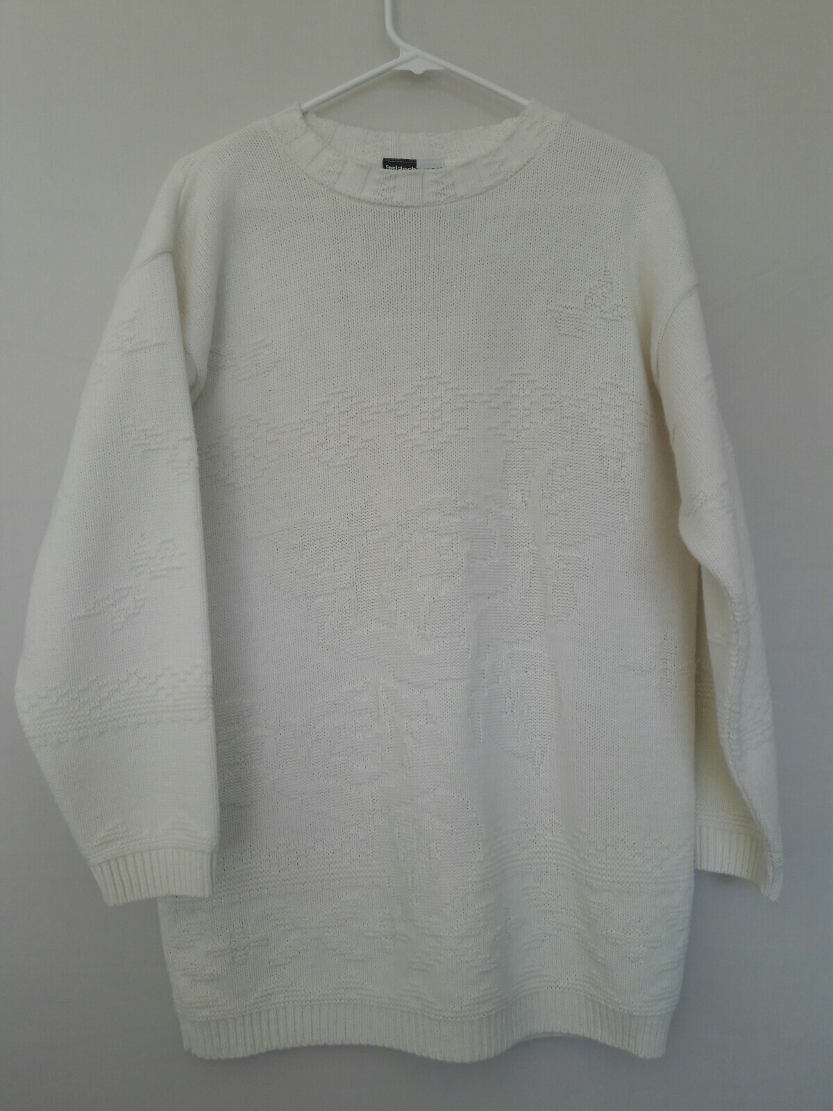 Vintage Beldoch Popper Women&rsquo;s Knit Size Medium White Sweater Rose Detail  