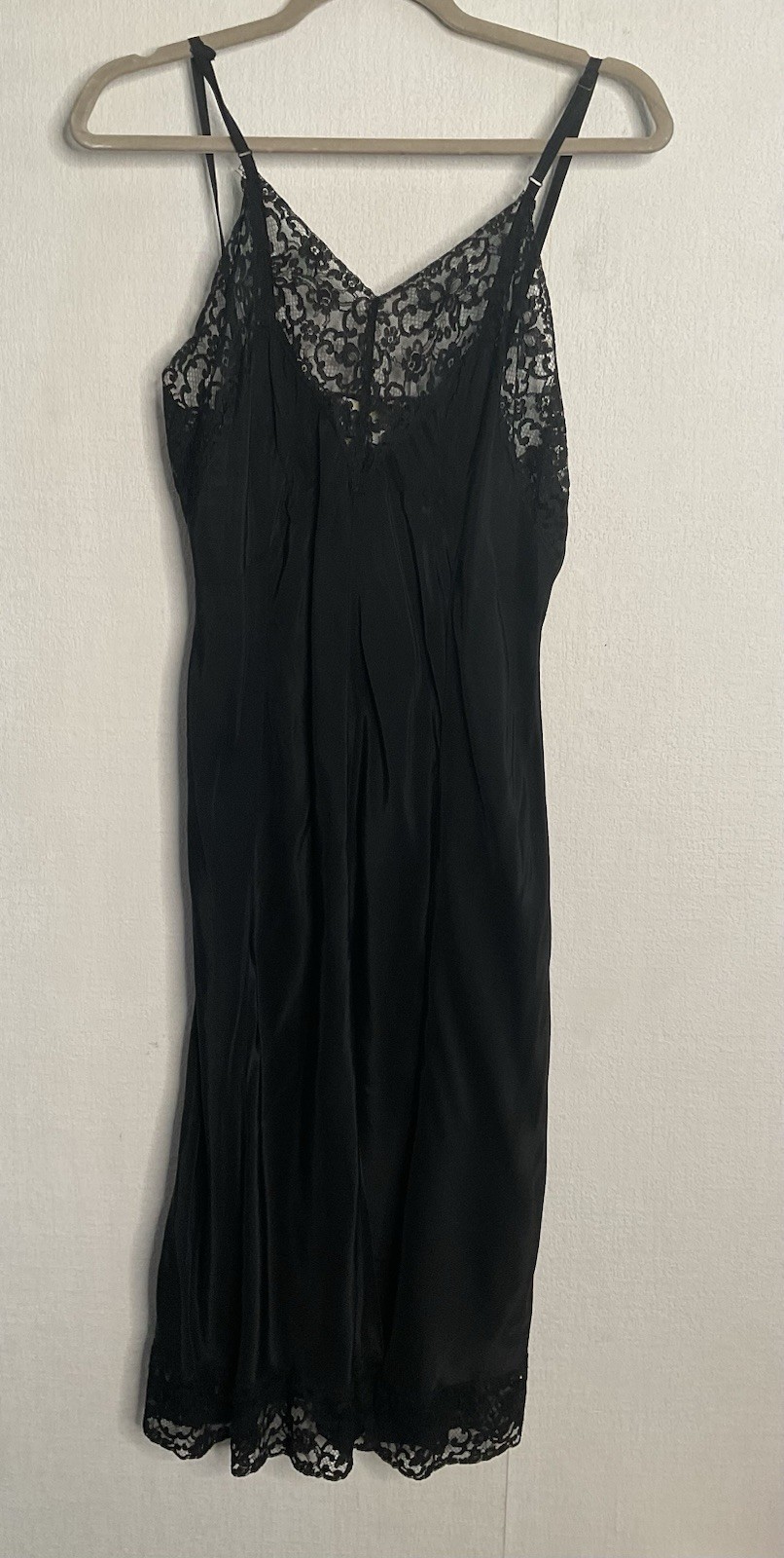 Vintage Sears Charmode Nylon Full Slip Lace Trim Lingerie Dress Black Size Small
