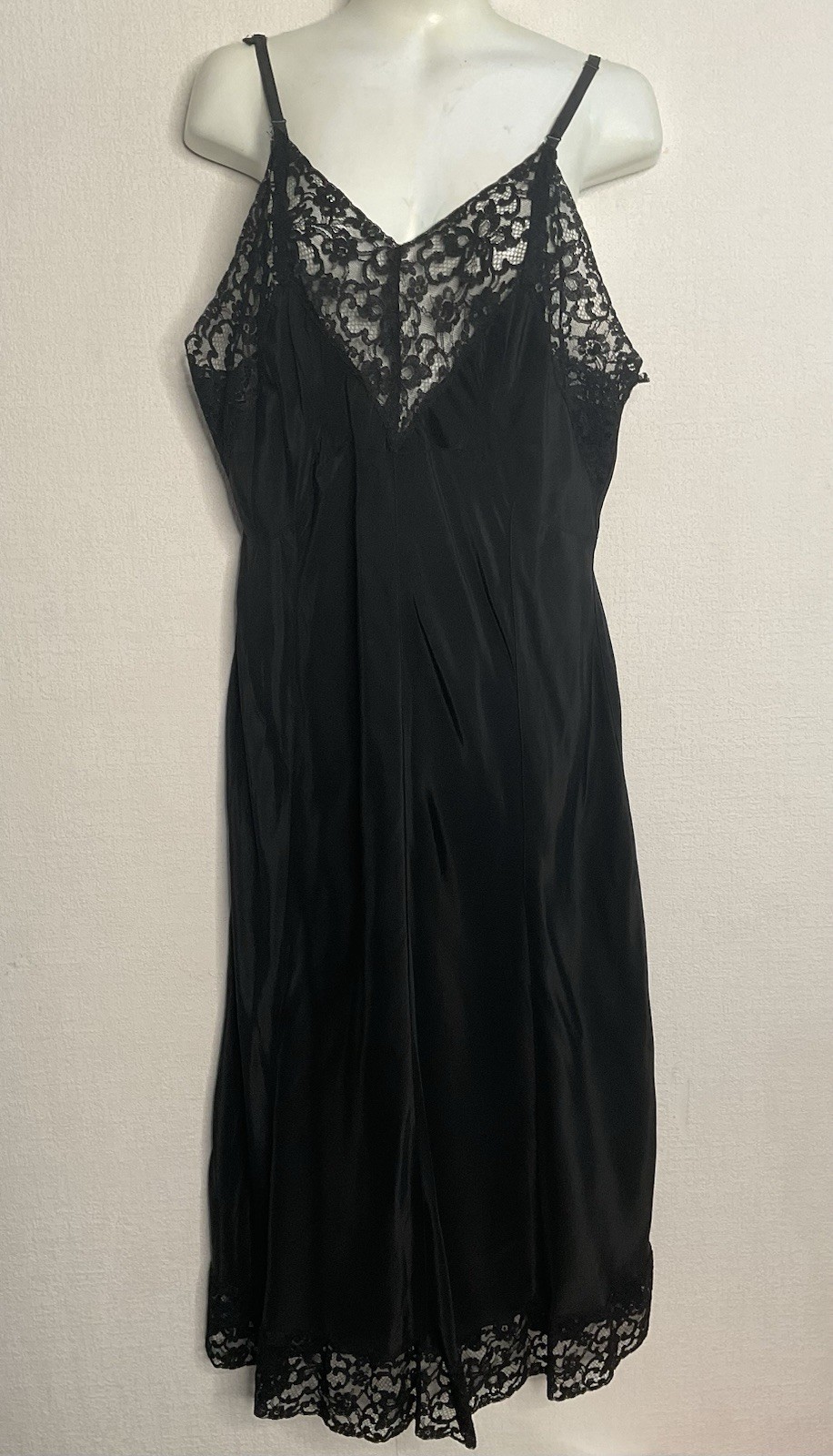 Vintage Sears Charmode Nylon Full Slip Lace Trim Lingerie Dress Black Size Small