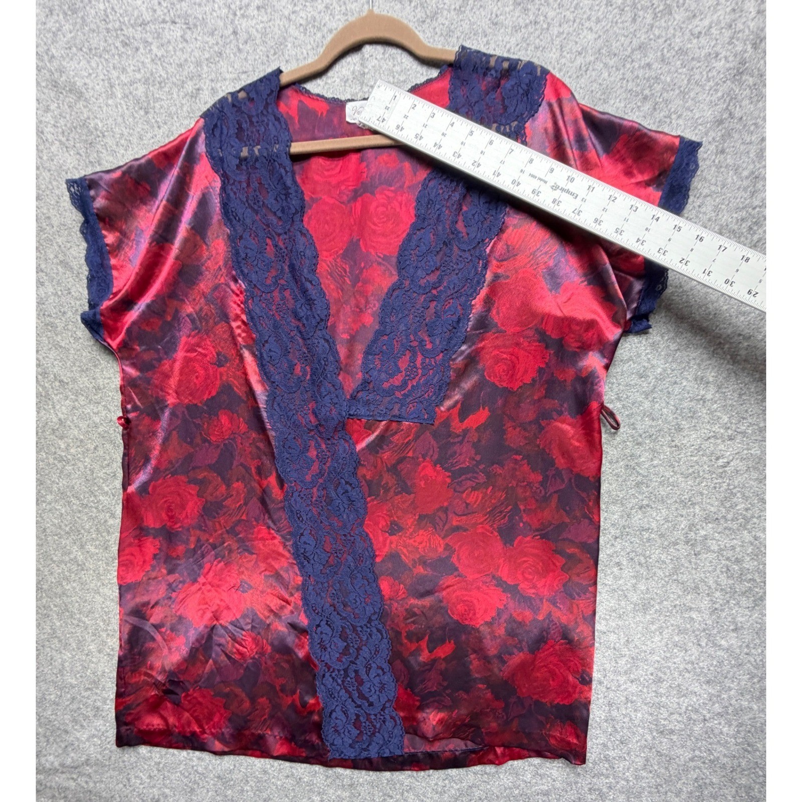 Vintage Vanity Fair Red Rose Floral Satin Lace Nightgown Made in USA Large