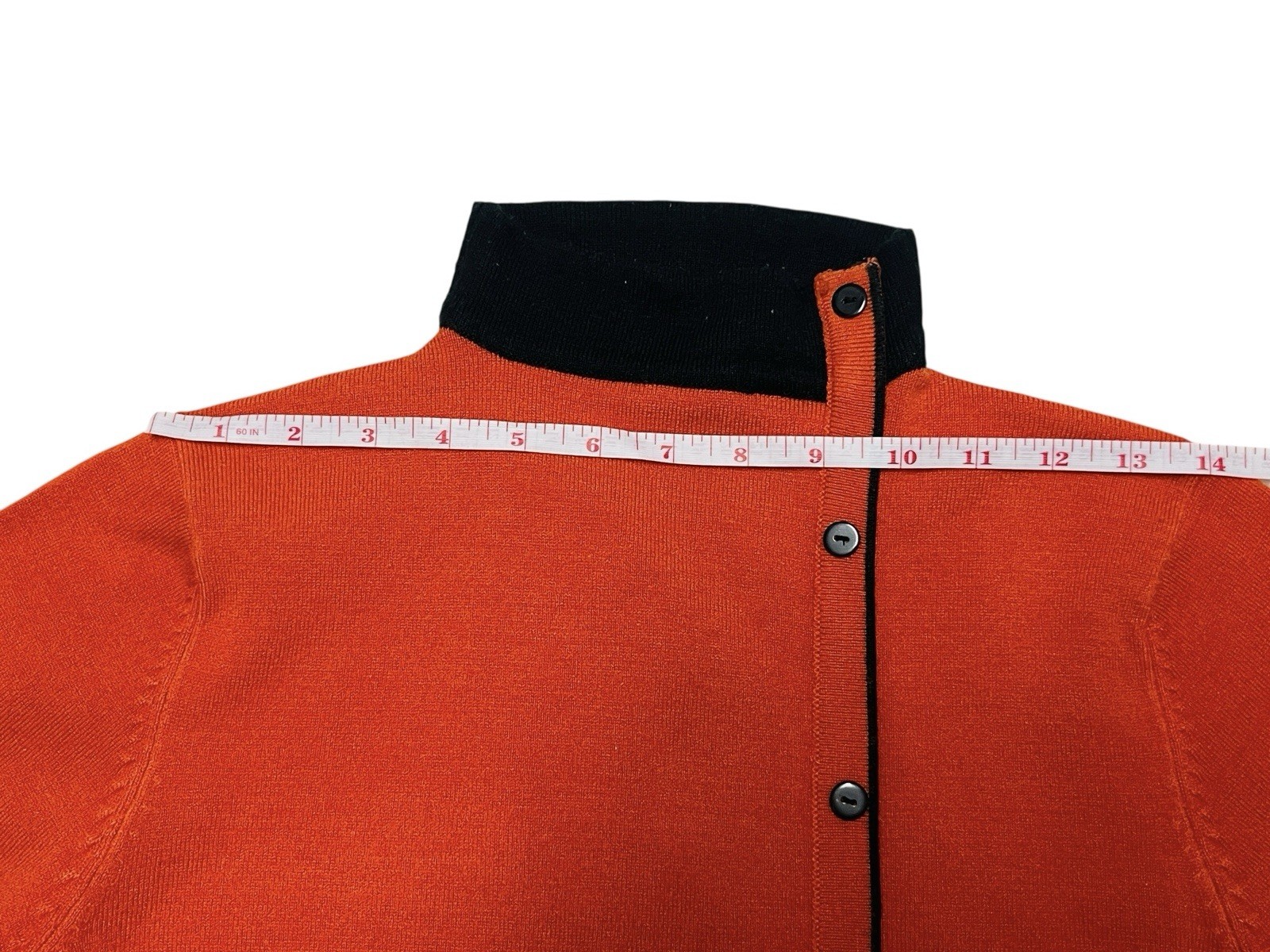 Vintage Asymmetrical Sweater Orange Black Avant-Garde Button Down Mod Knit Small