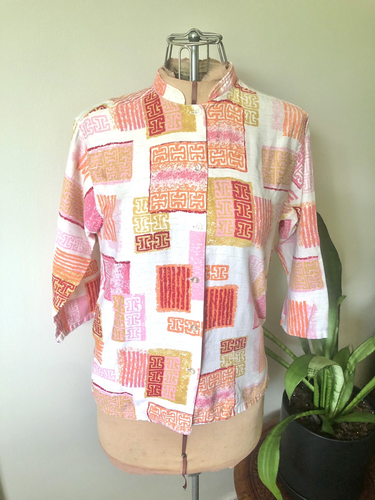 1960’s Gordon Peters Abstract Geometric Mod Cotton Button Shirt, XS