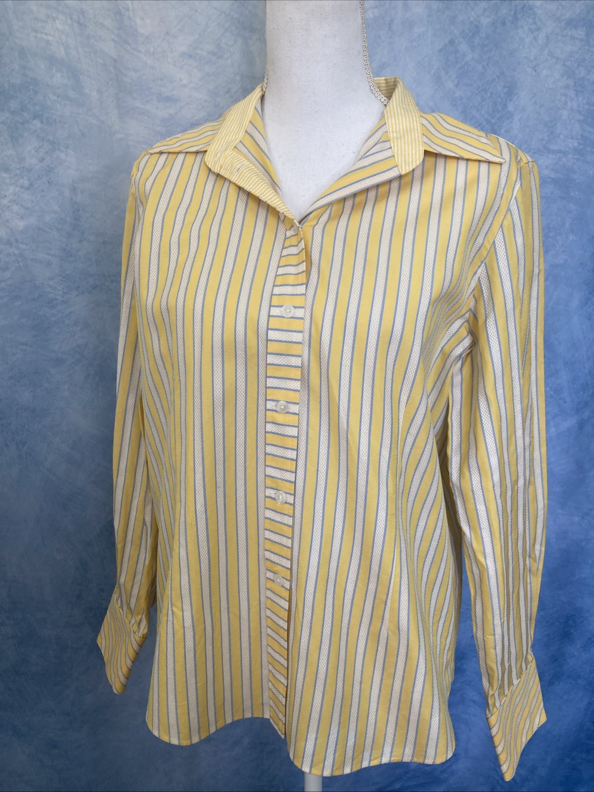 Vintage 1990s Handmade Striped Button Down Women Shirt Textured Dobby S/M Spring