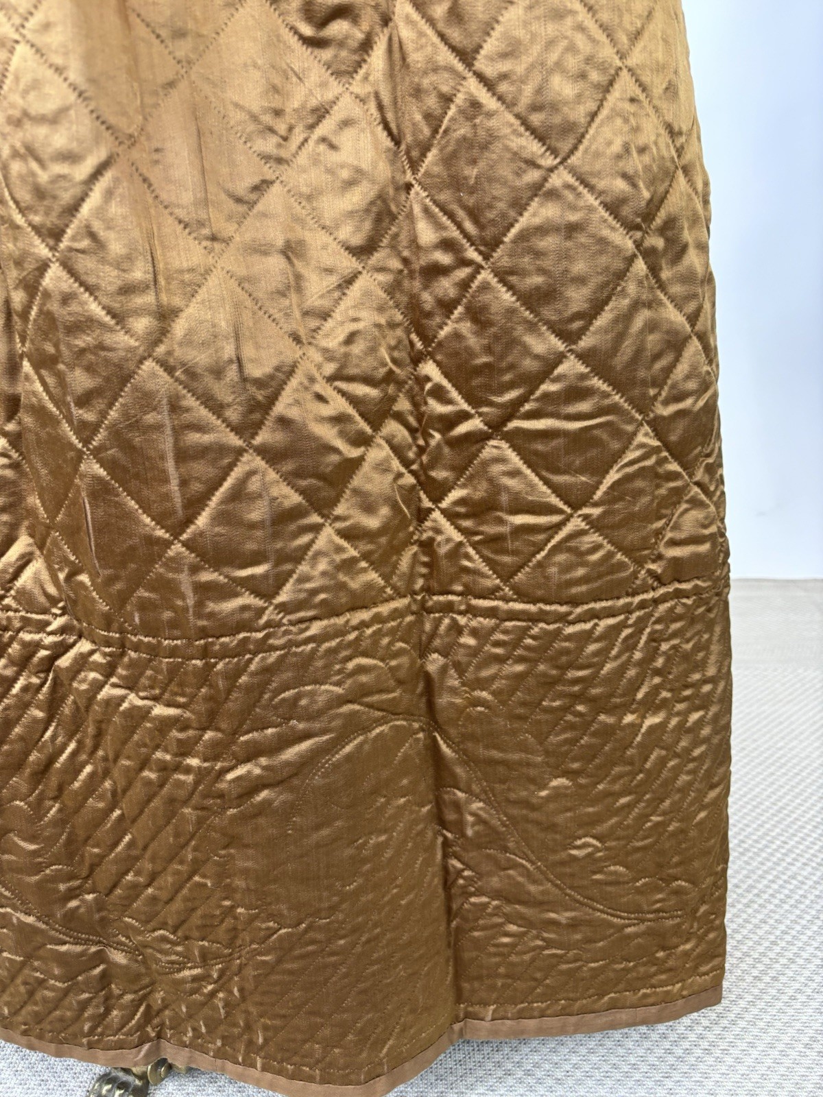 Antique 1890s Victorian Copper Brown Silk Quilted Winter Skirt Pioneerwear AS IS