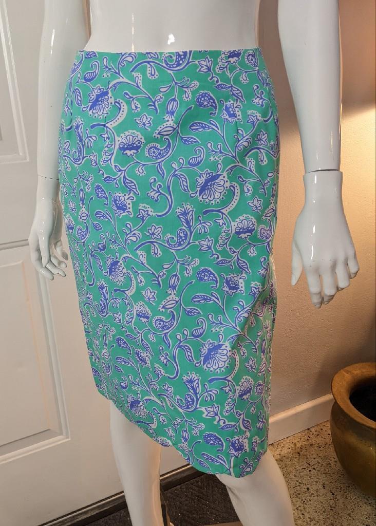 Lilly Pulitzer Scalloped Skirt Vintage Aqua Floral 24&Prime; Waist &rsquo;80s NWT XS