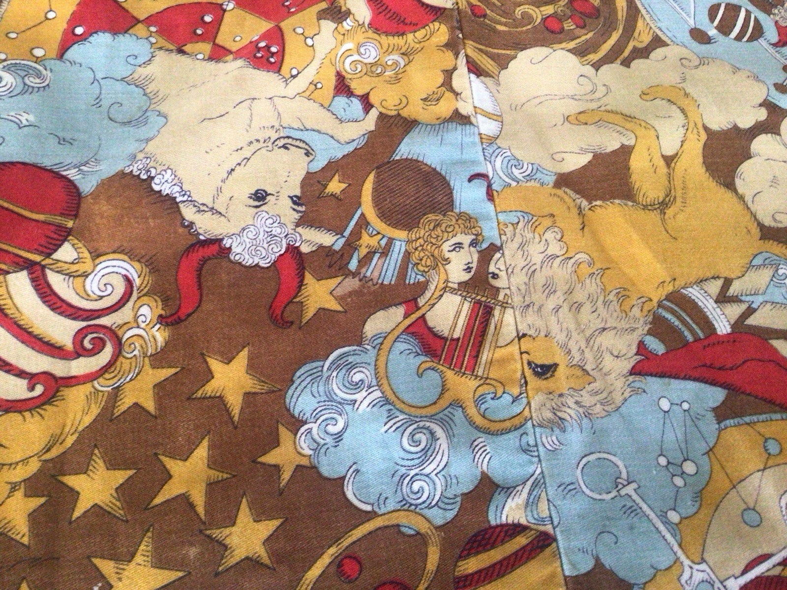 Vintage 1960s 70s Pop Art Astrology Horoscope Cartoon Print Cotton Shirt Blouse