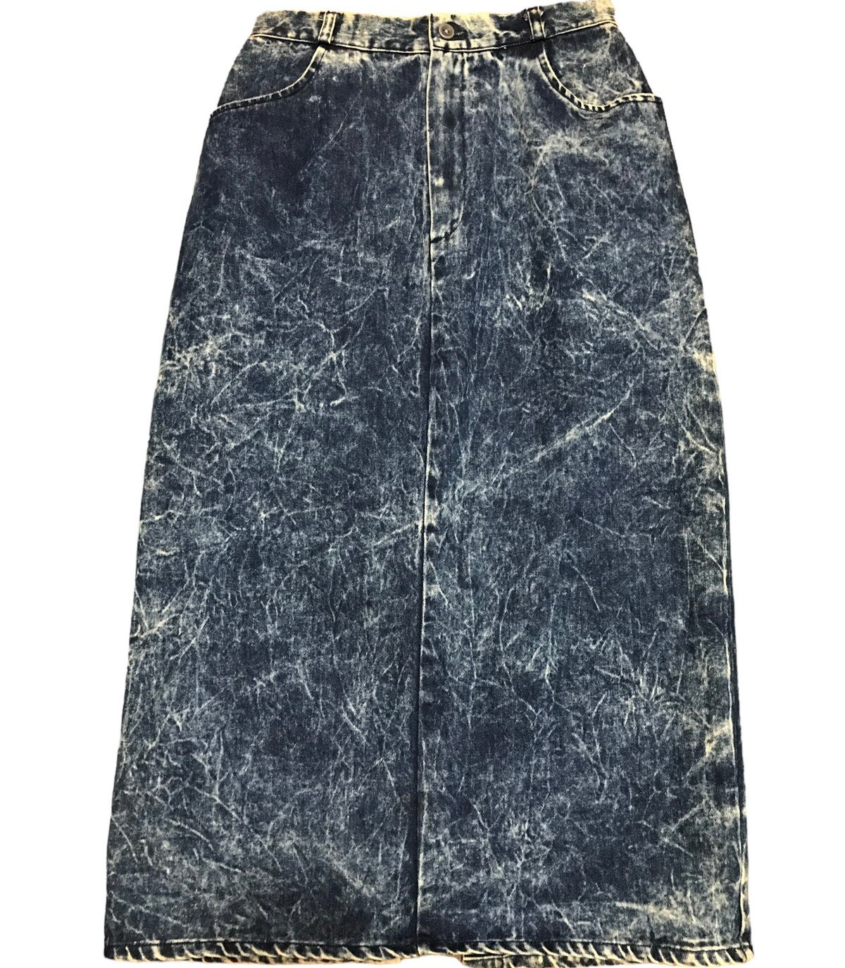 Fritzi II Vintage Acid Wash Denim Midi Skirt Pockets Size 8 Button Zip 1980s