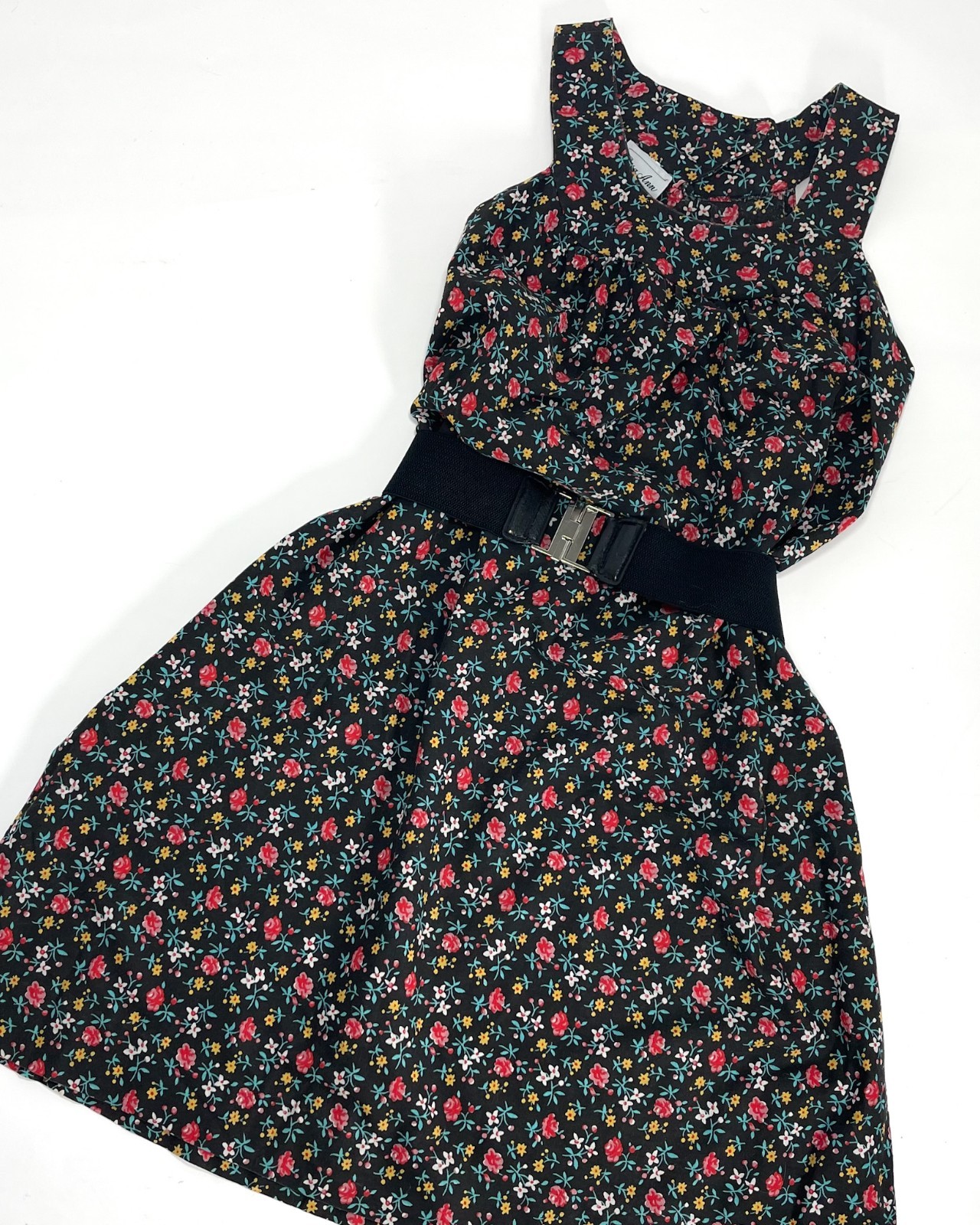 Vintage 1970s Designer Black Floral Dress – Risa Ann – Cotton M