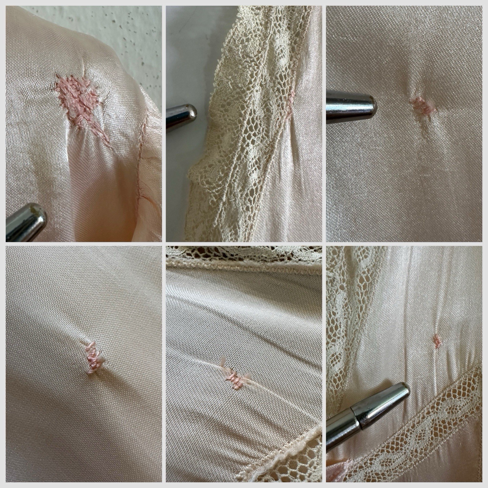 1930s Rayon Satin Bed Jacket Champagne Peach Lace Bow Tie Front Boudoir Top VTG