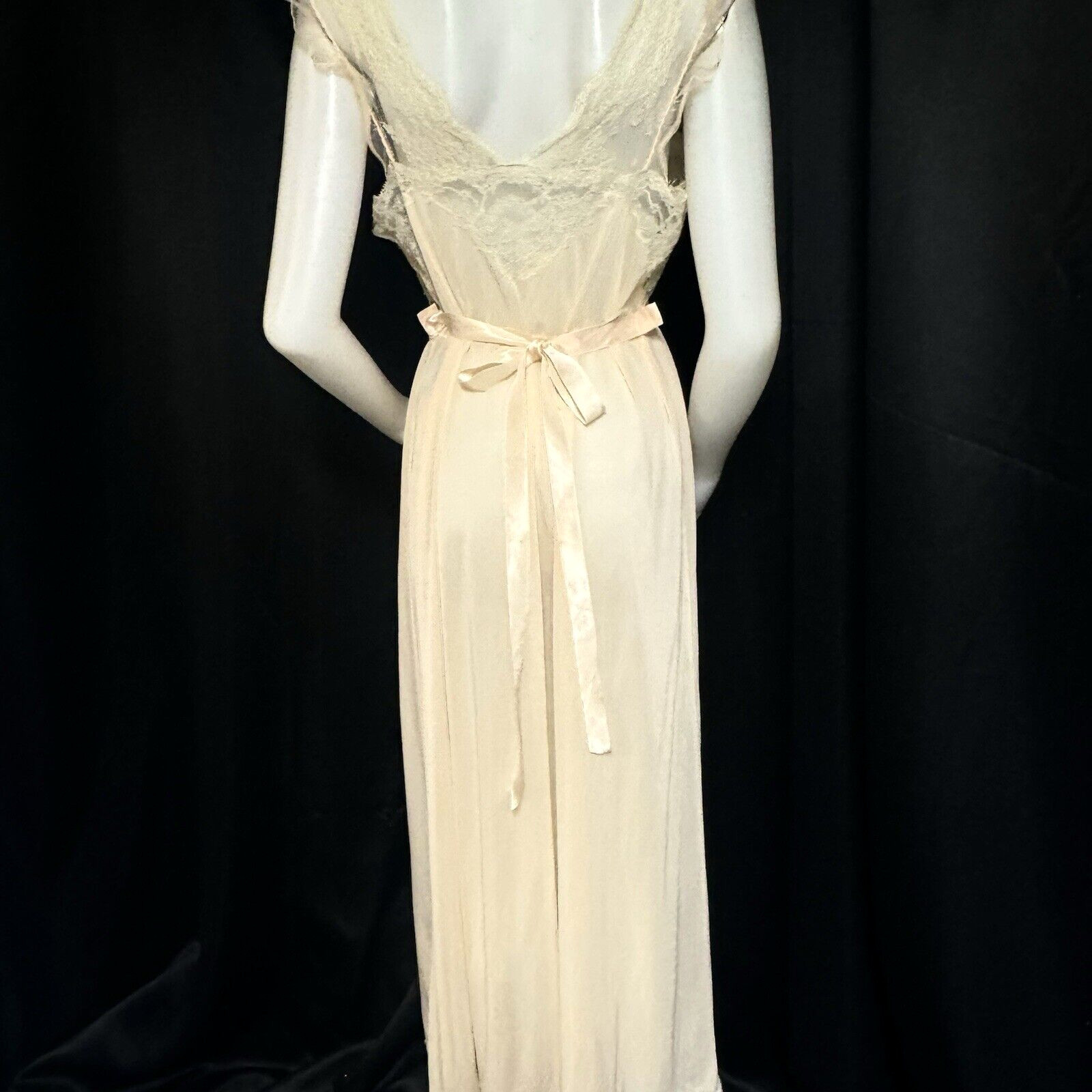 VTG 40s LUXITE by Holeproof SHEER Nylon Pink Peach Long Nightgown Ivory Lace 38