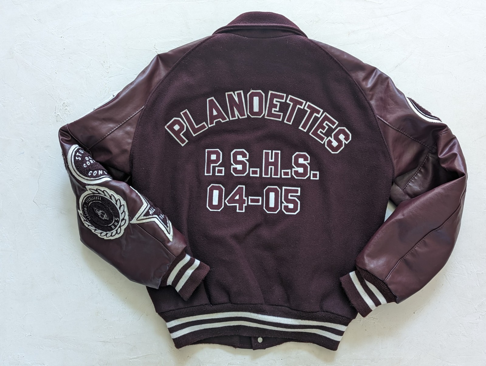 DeLONG Planoettes PSHS Varsity Jacket Maroon Wool Small Plano Senior High School