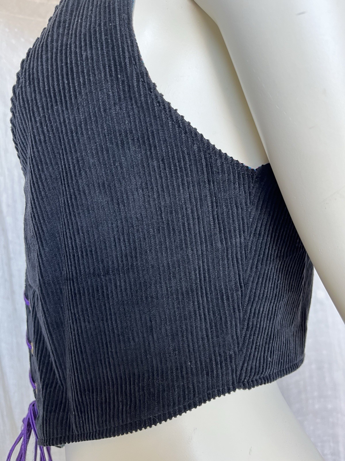 Vintage 70s Corset Vest Underbust Waistcoat Handmade Reversible Goth Festival S