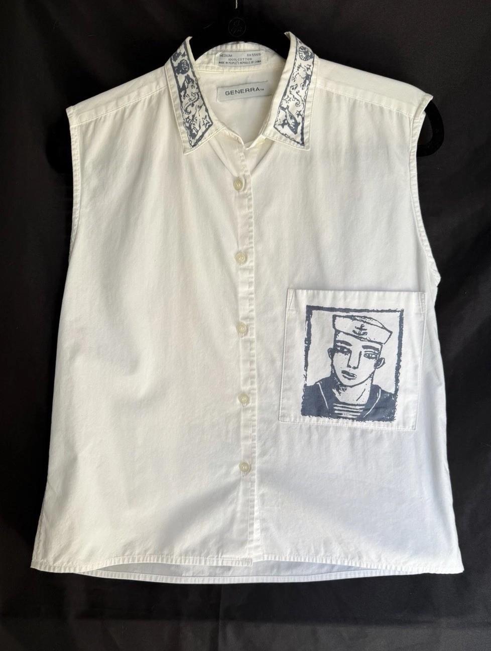 Vtg Generra 90’s White Cotton Sailor Mermaid Sealife Theme Sleeveless Shirt Sz M