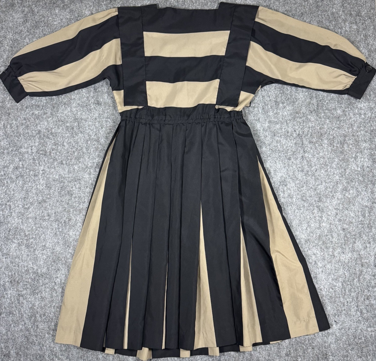 Vintage-Inspired Black & Tan Striped Pleated Dress Retro 1940 1950s ERA Size 5/6