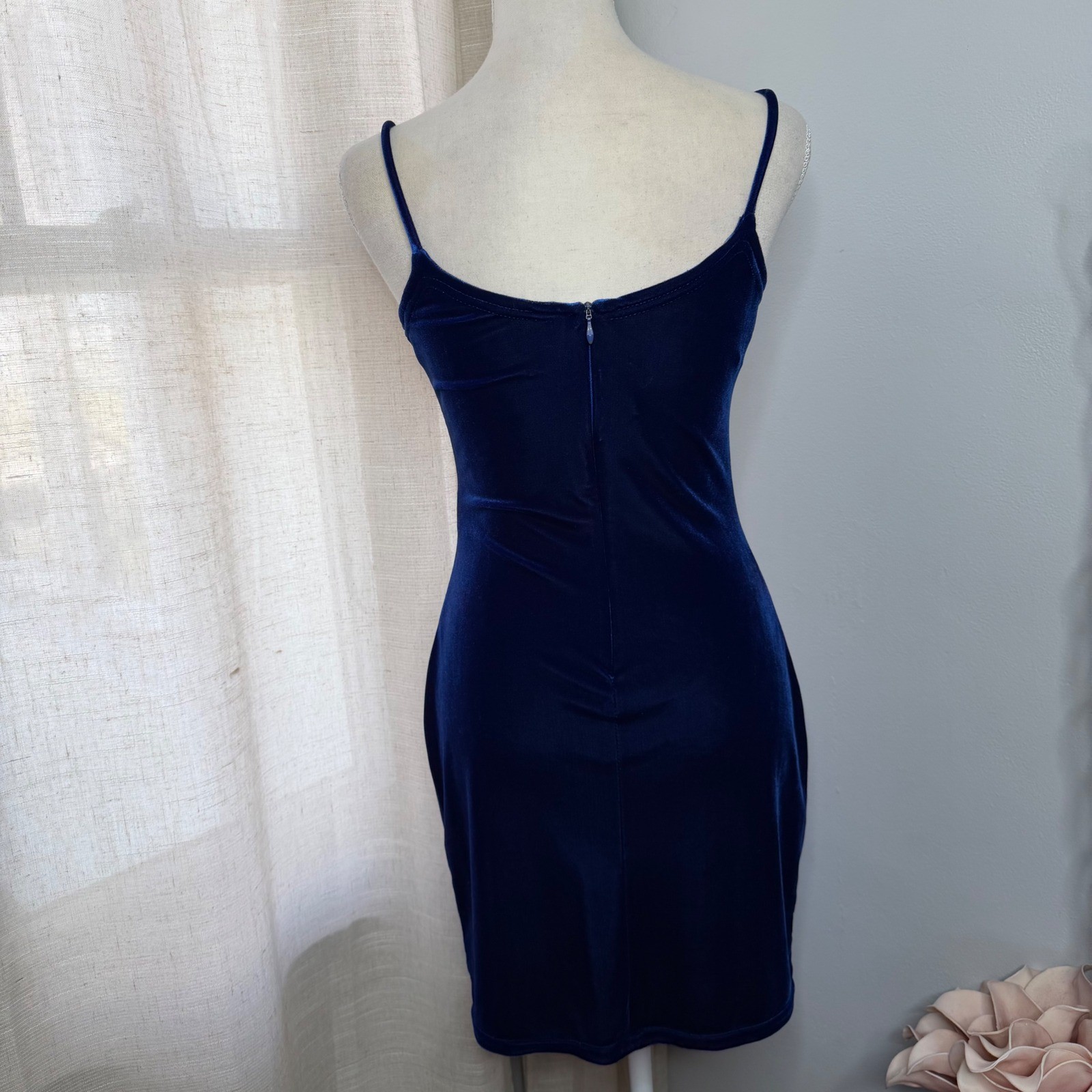 Y2K Vintage Jessica McClintock Gunne Sax Velvet Sequin Mini Dress Blue Women 5/6