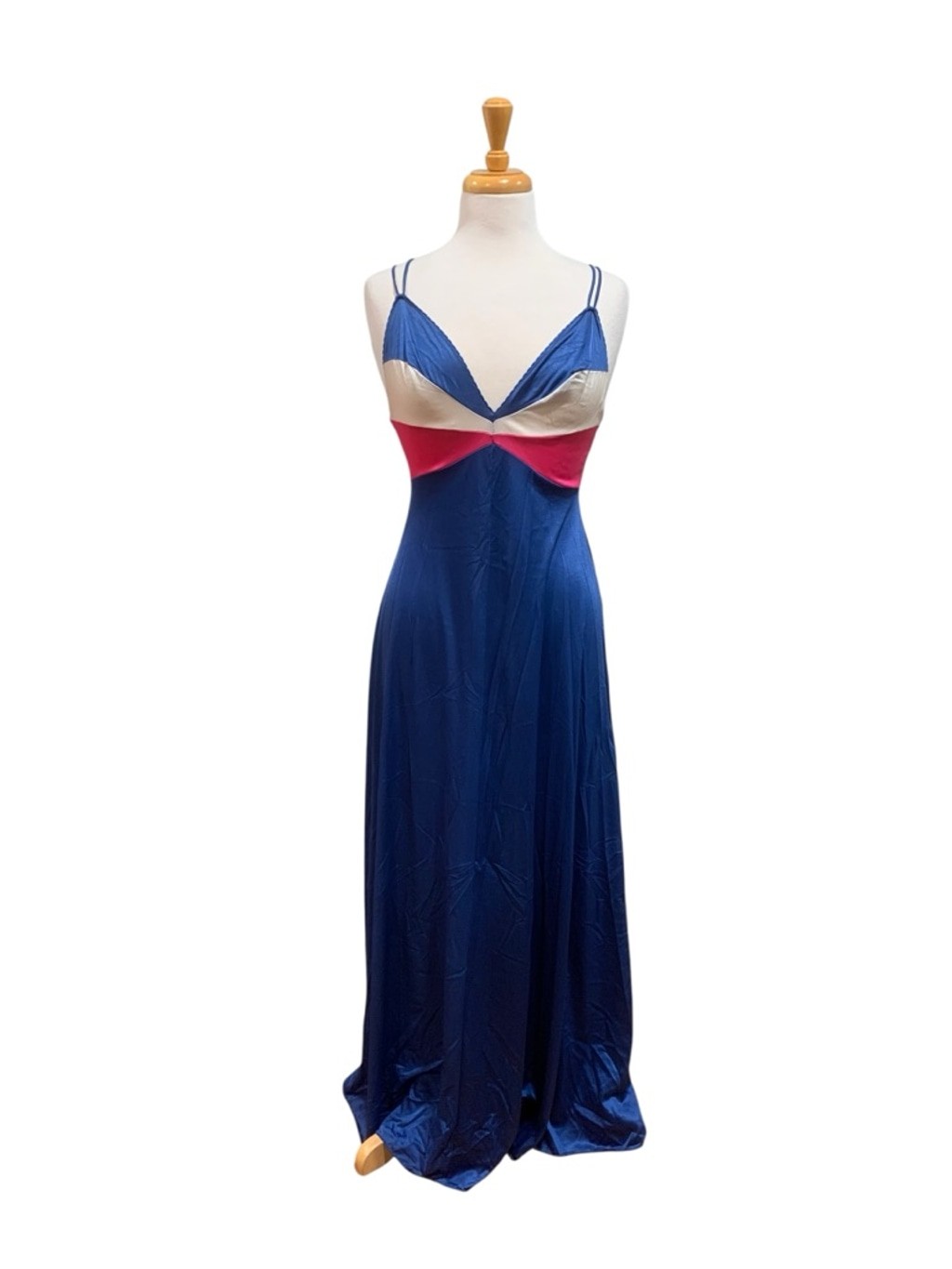 Vntg 70’s Vassarette vneck spaghetti strap maxi Chemise & Slip S Blue Pink