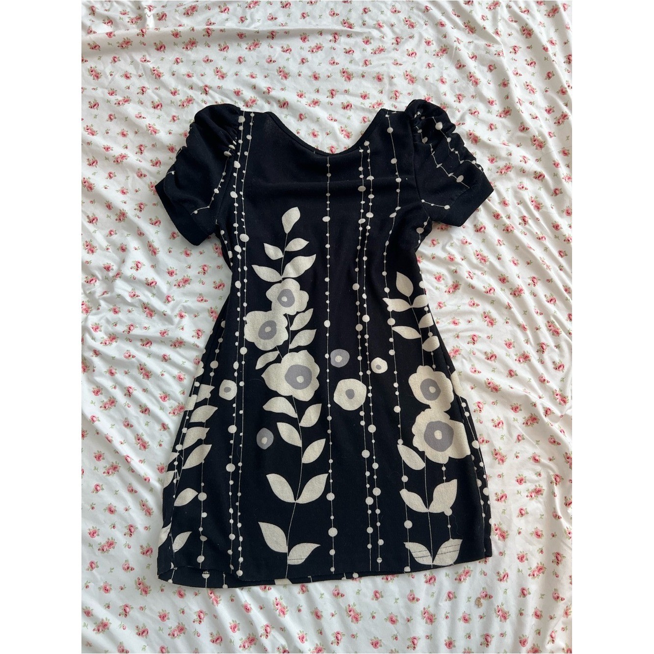 vintage y2k black floral babydoll dress/top