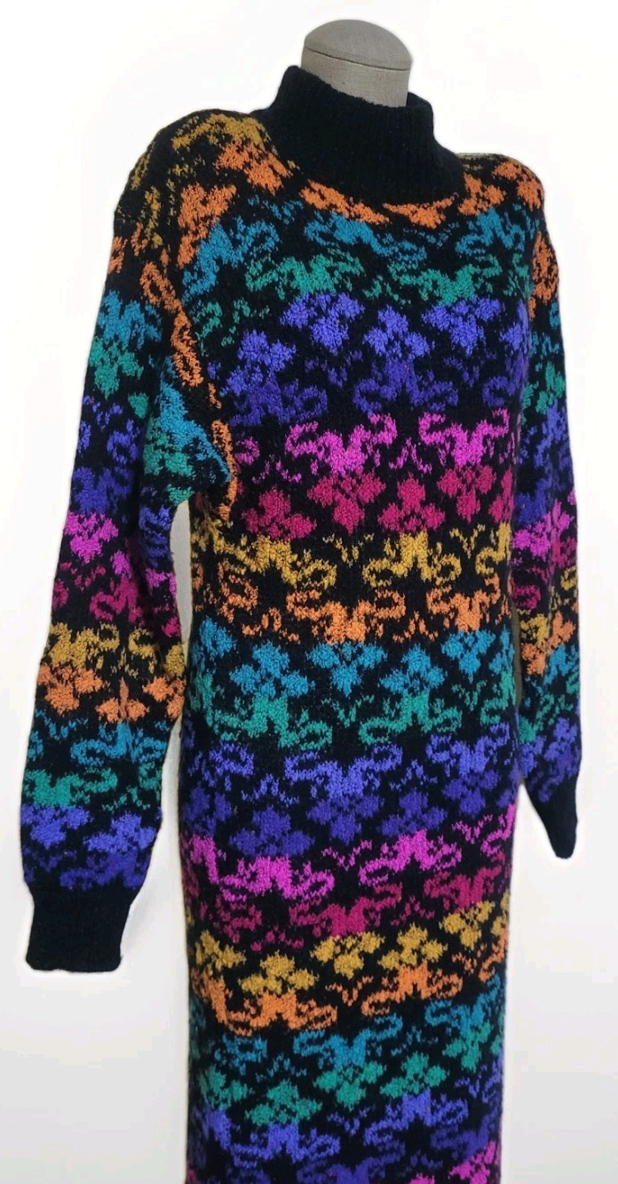 Vintage 80s Billy Jack Rainbow Knit Sweater Column Dress Valley Girl New Wave M