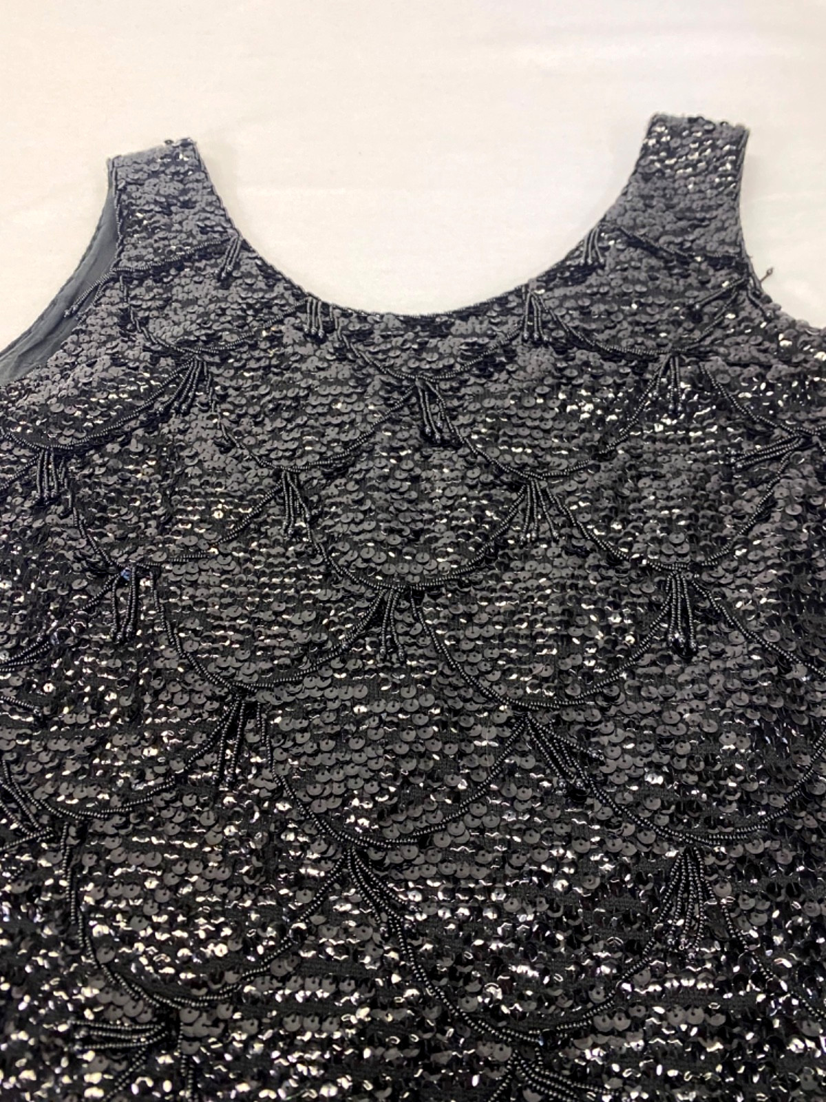 Vintage Sequin Beaded Blouse Black Flapper Top Imperial Imports Hong Kong 50s