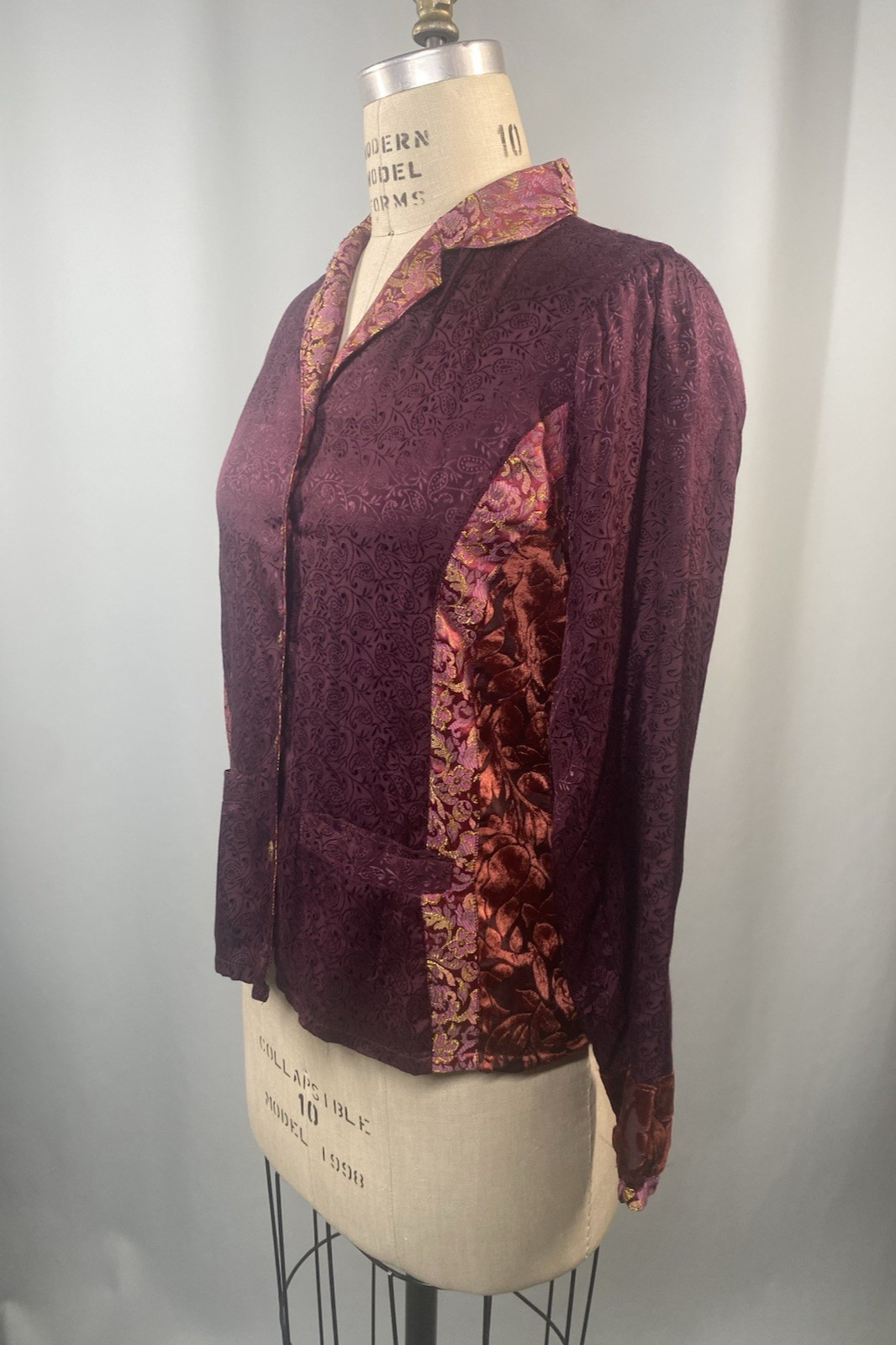 APRIL CORNELL Vintage Top Jacket SIZE SMALL burgundy boho patchwork 90s Y2k