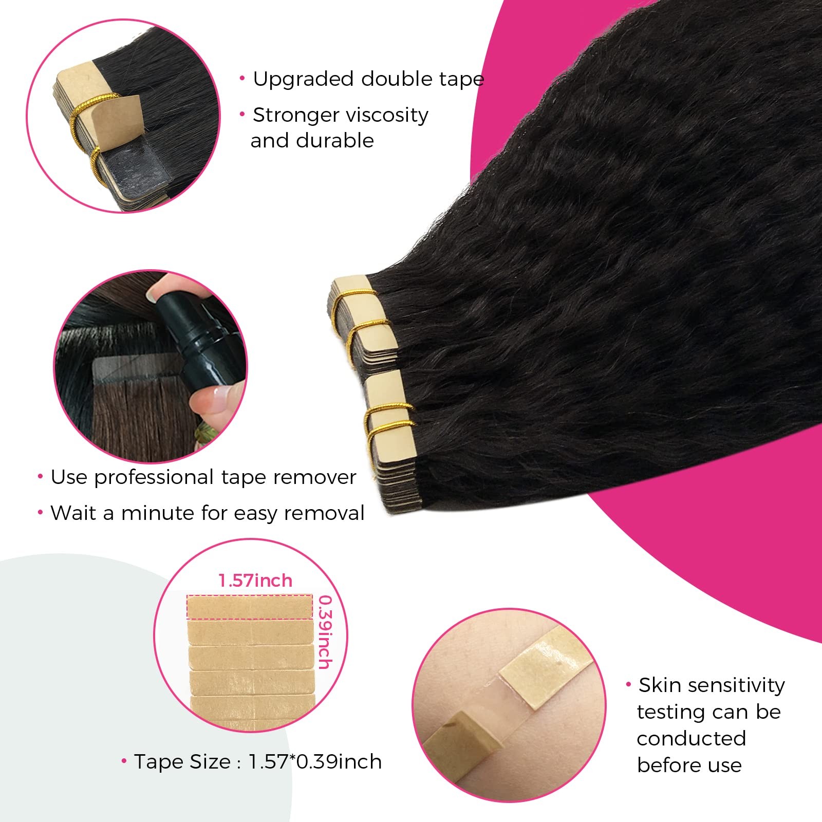 Lashey Tape in Hair Extensions Human Hair Natural Black 14 Inch 50g 20pcs
