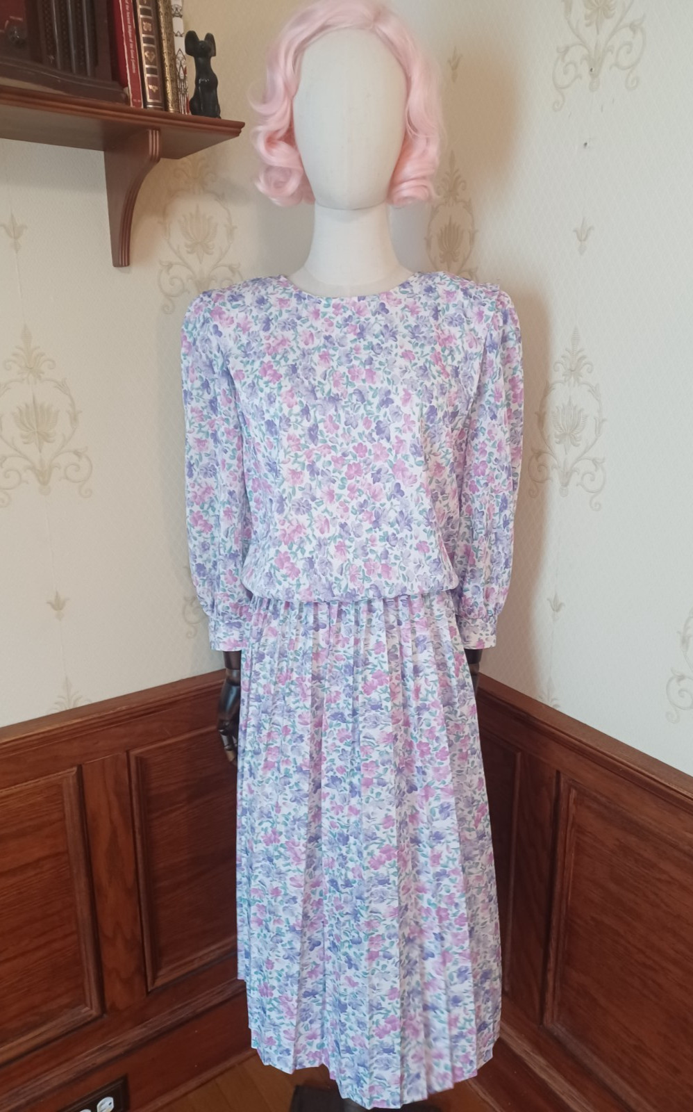Vintage 1980s California Looks Puff Sleeve Floral Romantic Cottagecore Tea Dress