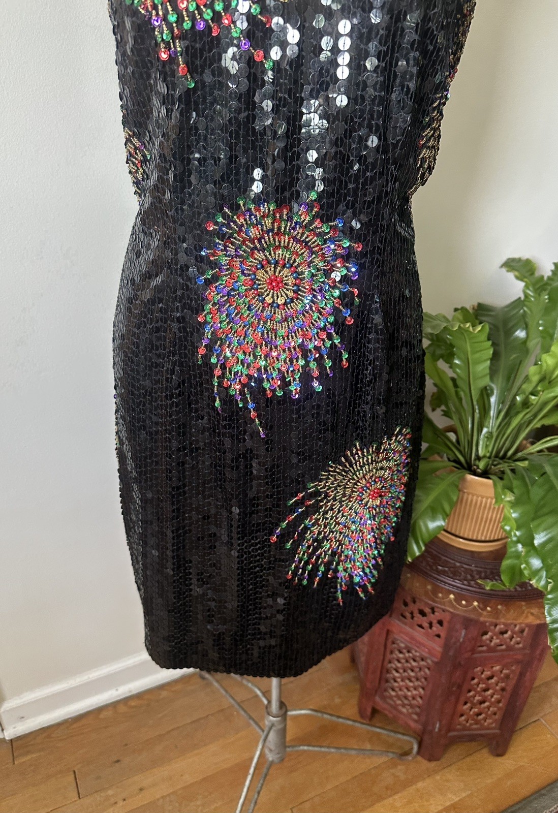 Vintage 80’s Fireworks Sequin & Beaded Keyhole Dress