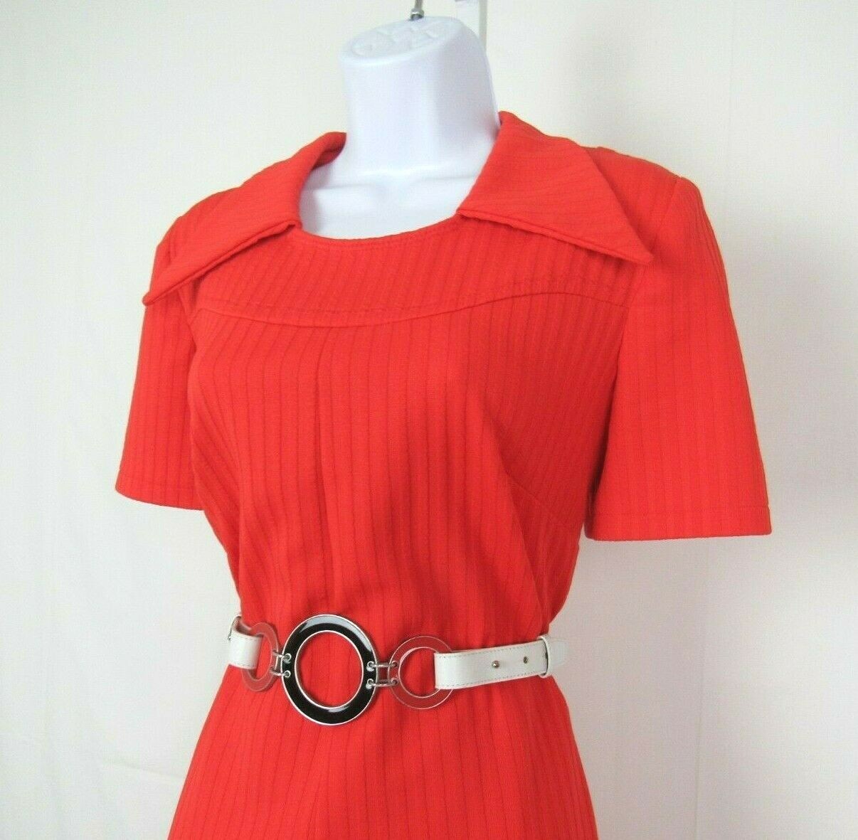 VTG 1950s JONATHAN LOGAN RED ORANGE DRESS & ENAMEL BELT