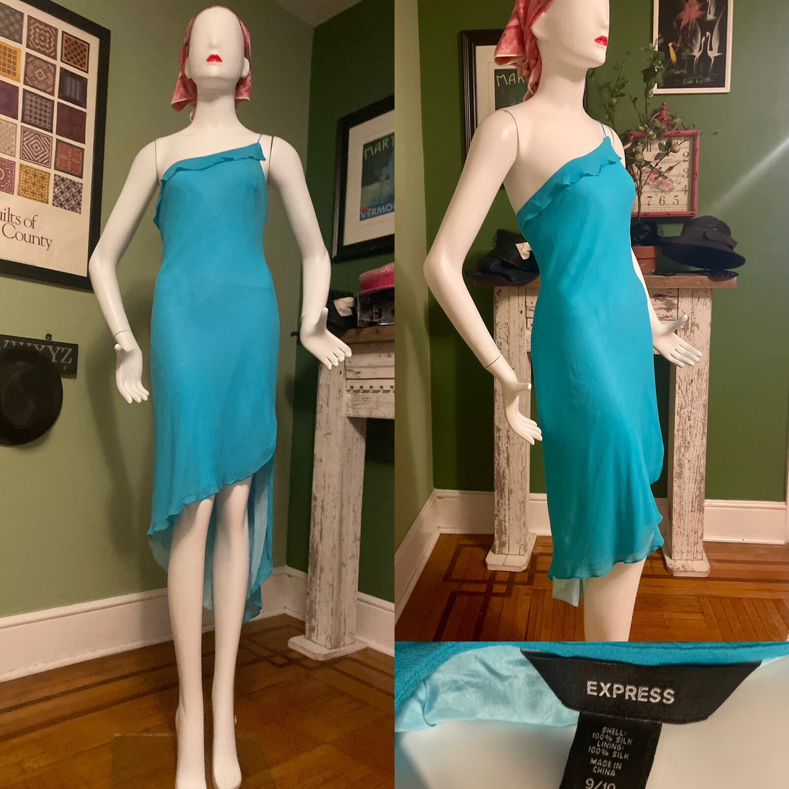 Vintage Y2K Express Sheer SILK Chiffon Disco Diva Whimsygoth Party Dress ML