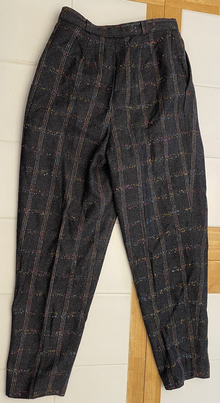 David N. Pants Womens Checkerboard Wool Polyester Trouser Vintage 24×29.5￼
