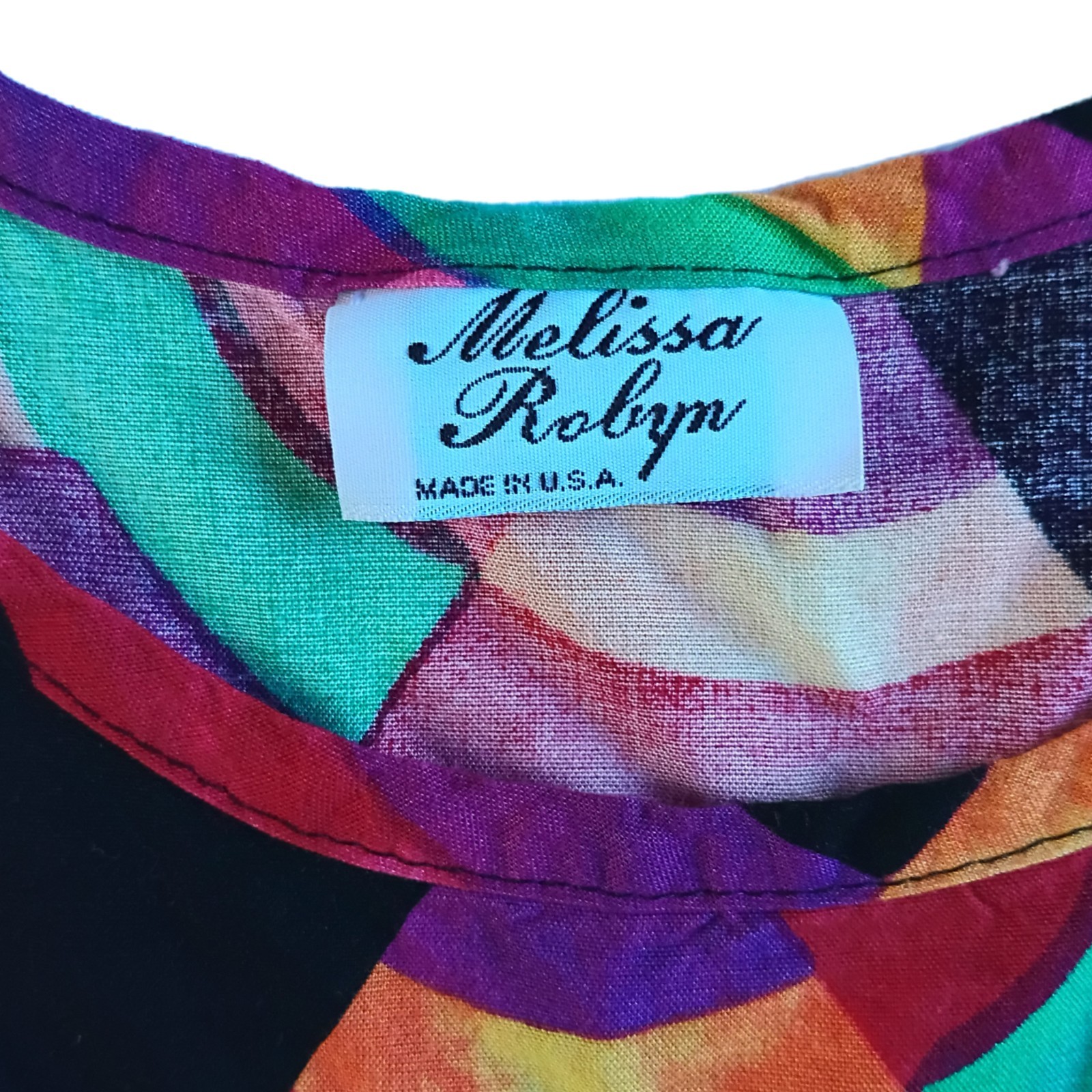VTG 90s Melissa Robyn Multicolor Geometric Print Scoop Neck Tank Top Made USA Lg