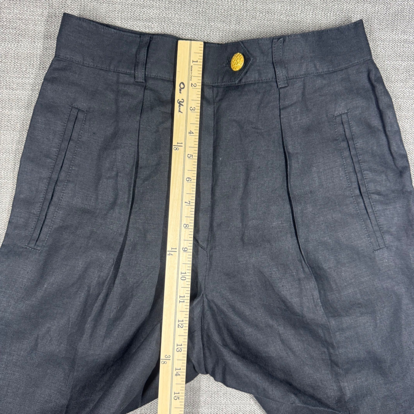 Vintage Escada Margaretha Ley Black Linen Pleated High Waist Trousers Pants 36