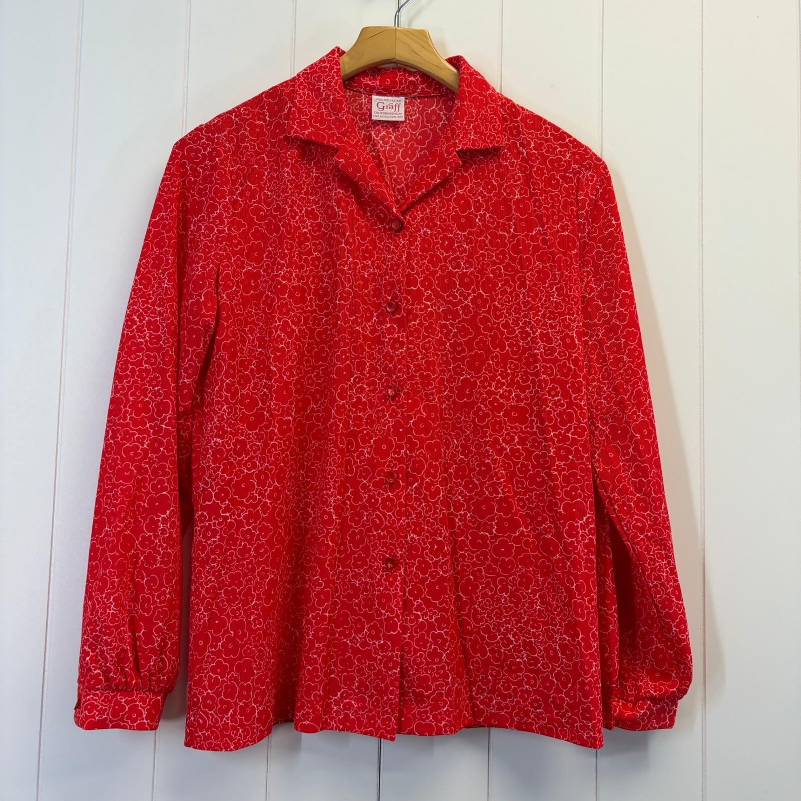 Vintage Graff Californiawear 70s Floral Button Down Top Women Large Grannycore