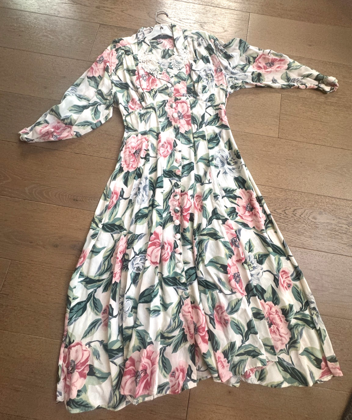 Vintage Karen Alexander Floral Dress Lace Collar Cottagecore Prairie USA M/L