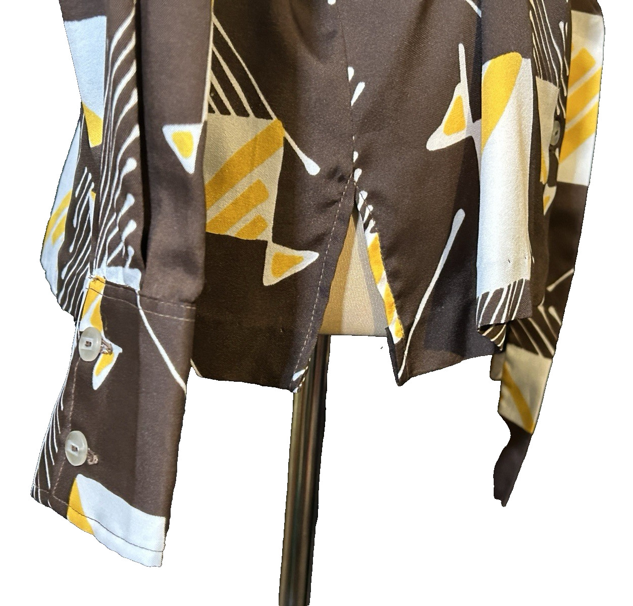 Vintage 1970s Mod Long Sleeve Dagger Collar Button Shirt Women Psychedelic Disco