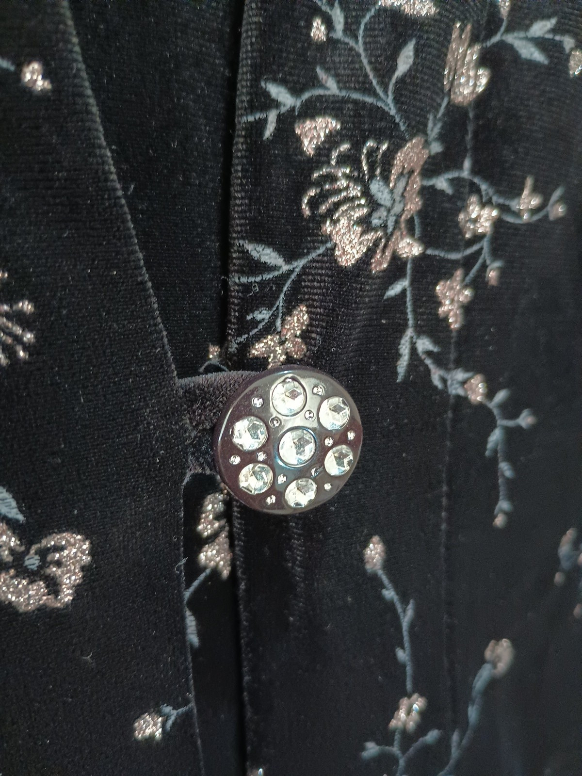 Vintage Another Thyme Black Velvet Glitter Flowers Size 6P