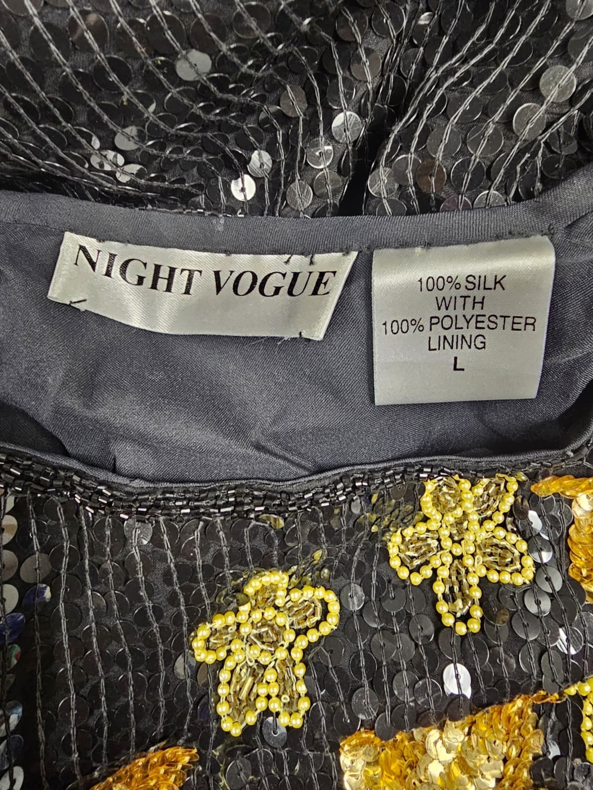 90s – 00s Night Vogue fully beaded silk blouse . large . made in India