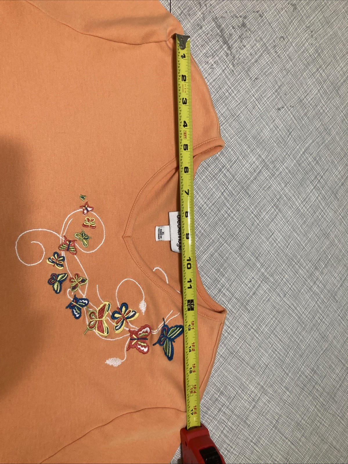 VTG 90s Y2K Breckenridge Grannycore Butterfly Embroidered Top XL Peach Orange