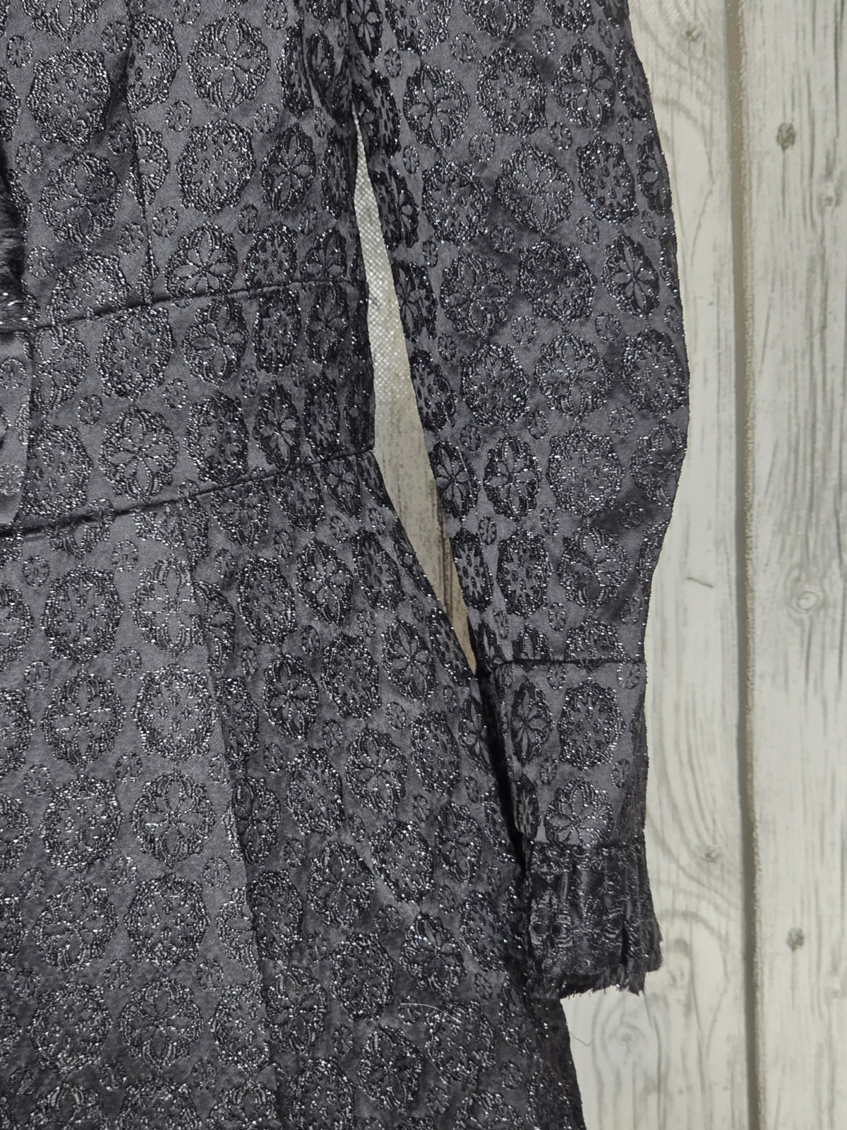 Andrea Becker Vintage Black Brocade Coat Ruffle Whimsigoth Size 8