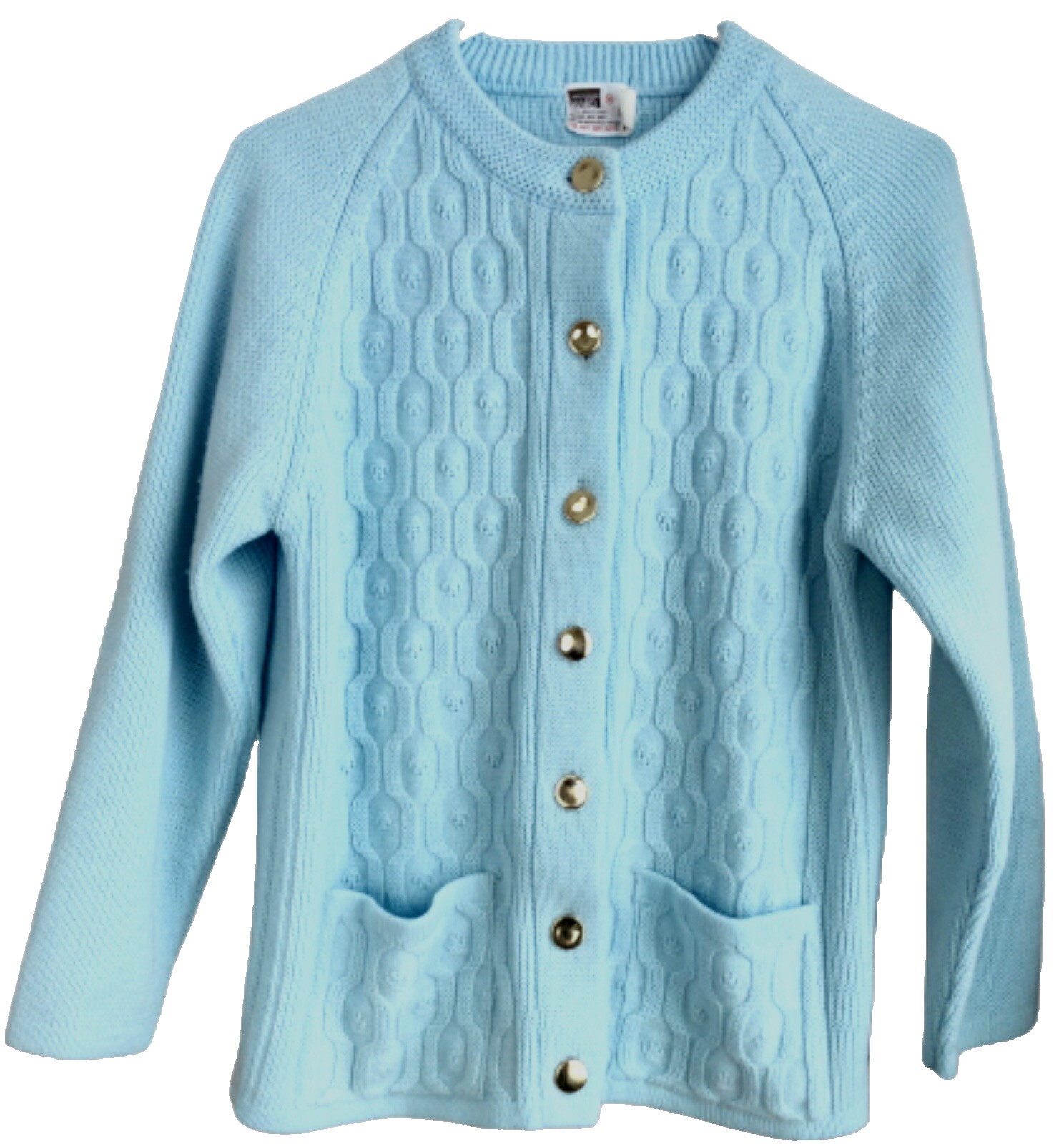 Montgomery Ward Women&rsquo;s Sweater Powder Blue Button 3/4 Sleeves Vtg Sz 36 Small